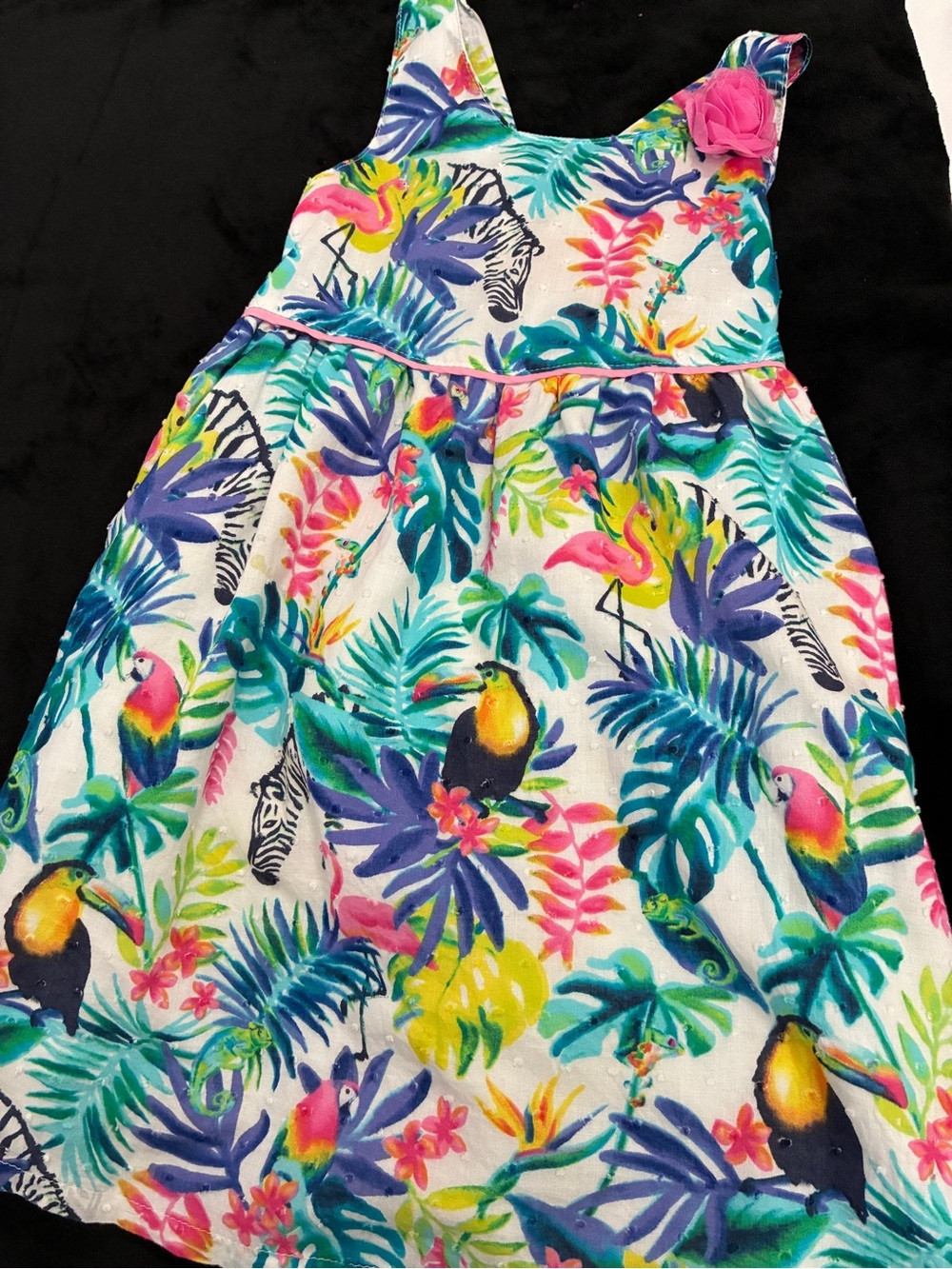 Penelope Mack girls’ sundress size 5. Tropical/zebra print. Lined. 100% Cotton